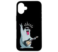 Custodia per iPhone 16 Plus Simpatico sigillo Rockstar che suona la chitarra divertente design animale