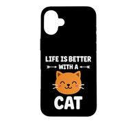 Custodia per iPhone 16 Plus Simple quote Pet Owner Funny Life Is Better With A Cat