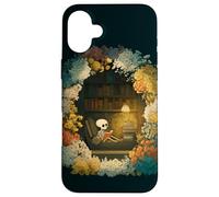 Custodia per iPhone 16 Plus Skeleton Reading Nook Floral Librarian Bookshelf Cozy Flower