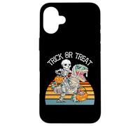 Custodia per iPhone 16 Plus Skeleton Riding T-Rex - Dolcetto o scherzetto - Kids Love Dinosaurs