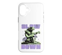 Custodia per iPhone 16 Plus Slow Down Frog Playing Guitar Relax & Enjoy Your Life