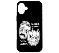Custodia per iPhone 16 Plus Smile Now Cry Later Angelo Diavolo Felice Triste Vintage Cartone animato