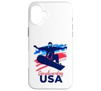 Custodia per iPhone 16 Plus Snowboard USA Sostenere la squadra Snowboard bandiera USA