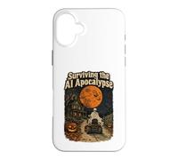 Custodia per iPhone 16 Plus Sopravvivere allo scheletro di Halloween retrò dell'apocalisse IA