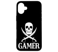 Custodia per iPhone 16 Plus Spade pirata del giocatore con l'attrezzatura di gioco del cranio per i giochi dei pirati