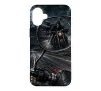 Custodia per iPhone 16 Plus Specchietto retrovisore per motociclista Grim Reaper Horror