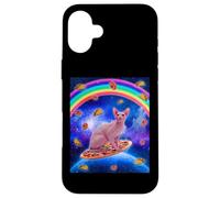 Custodia per iPhone 16 Plus Sphynx Cat Riding Pizza In Space Galaxy Taco Doughnut Cats