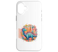 Custodia per iPhone 16 Plus Spighe colorate di dinosauro magico per gli amanti dei dinosauri Dino World