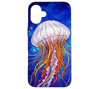 Custodia per iPhone 16 Plus Stained Glass Jellyfish Mosaic Art Ocean Creature