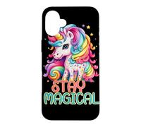 Custodia per iPhone 16 Plus Stay Magical Unicorn, simpatica grafica con fantasia arcobaleno