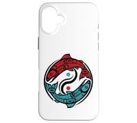 Custodia per iPhone 16 Plus Stile tribale dei nativi americani del salmone del Pacifico nord