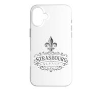 Custodia per iPhone 16 Plus Strasburgo Alsazia Francia Ornato Fleur-De-Lis Stampa Nera