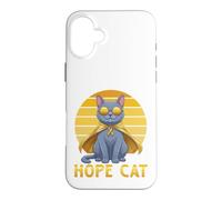 Custodia per iPhone 16 Plus Supporto per il cancro infantile con nastro blu giallo russo Hope Cat