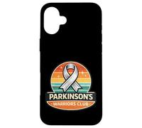 Custodia per iPhone 16 Plus Supporto per nastro di sensibilizzazione del Parkinson Warrior in argento retrò