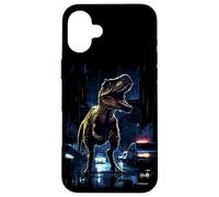 Custodia per iPhone 16 Plus T-Rex Dinosaur Roaring City at Night Graphic Design Japanese