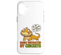 Custodia per iPhone 16 Plus T-shirt divertente con drago barbuto distratto da crickets