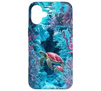 Custodia per iPhone 16 Plus Tartaruga marina barriera corallina amante dell'oceano Fauna marina