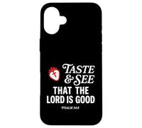 Custodia per iPhone 16 Plus Taste And See That Lord is Good Psalm 34:8 Christian Verse