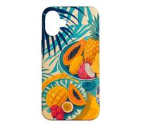 Custodia per iPhone 16 Plus Tavolo da frutta tropicale sotto ombre di palma