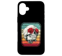 Custodia per iPhone 16 Plus Teschio rose vintage rock teschi fiori retrò rocker regalo