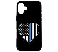 Custodia per iPhone 16 Plus Thin Blue Line Heart Police Officer Department US Flag