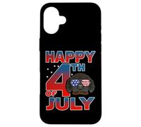 Custodia per iPhone 16 Plus Tibetan Mastiff Dog American Flag Sunglasses Happy 4th July