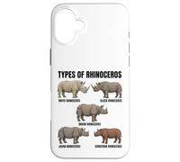 Custodia per iPhone 16 Plus Tipi di specie di rinoceronte Tabella educativa Amante della fauna selvatica