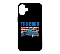 Custodia per iPhone 16 Plus Trucker American Flag Funny Trucking Truck Driver