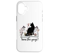 Custodia per iPhone 16 Plus Turn the Page Books & Cats Black Cat Women Floral Book Lover