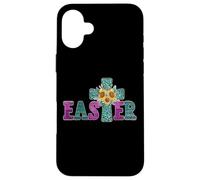 Custodia per iPhone 16 Plus Turquoise Leopard Easter Cross For Christian Sunflower Mom
