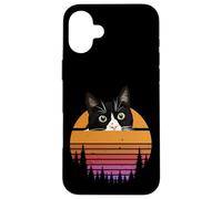 Custodia per iPhone 16 Plus Tuxedo Cat Retro 70s Sunset Vintage Cat Lover
