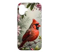 Custodia per iPhone 16 Plus Uccello cardinale settentrionale circondato da fiori di rododendro