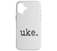 Custodia per iPhone 16 Plus uke. Ukulele tipografico in stile macchina da scrivere retrò