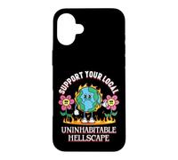 Custodia per iPhone 16 Plus Uninhabitable Hellscape Divertente cambiamento climatico Meme Terra