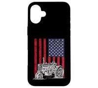 Custodia per iPhone 16 Plus Vintage Farming Tractor American Flag Patriotic