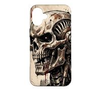 Custodia per iPhone 16 Plus Vintage Mecha Robot Teschio Giapponese Kanji Oni Anime Art