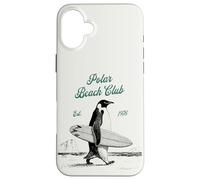 Custodia per iPhone 16 Plus Vintage Polar Beach-Club Pinguino Surfer