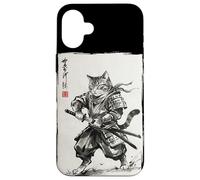 Custodia per iPhone 16 Plus Vintage Samurai Cat Japanese Sumi-e Ink Feline Arti Marziali