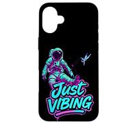 Custodia per iPhone 16 Plus Viola e Teal Astronaut Just Vibing Graphic per gli uomini