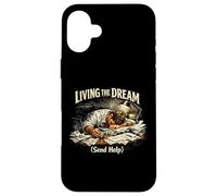 Custodia per iPhone 16 Plus "Vivere il sogno (Invia aiuto)", Divertente burnout in