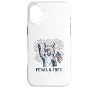 Custodia per iPhone 16 Plus Volpe selvaggia e libera divertente patriottica 4 luglio Fox