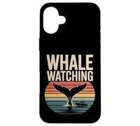 Custodia per iPhone 16 Plus Whale Watching Retro Oceano Tramonto Barca Scena