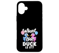 Custodia per iPhone 16 Plus What the Duck Is It Funny Gender Reveal Pun Palloncini