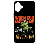 Custodia per iPhone 16 Plus When God Made Me He Grinned Funny Frog Sarcastico Meme