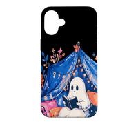 Custodia per iPhone 16 Plus Whimsical Ghost Reading Book in Tent Cozy Halloween Reader