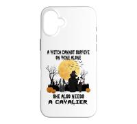 Custodia per iPhone 16 Plus Witch Wine And Cavalier Dog Mom Funny Halloween Costume