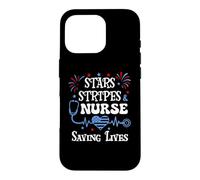 Custodia per iPhone 16 Pro 4th of July Nurse Funny Scrub Stars Stripes and Saving Lives