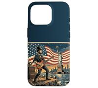 Custodia per iPhone 16 Pro Abraham Lincoln Playing Electric Guitar 4th of July Retro