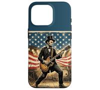 Custodia per iPhone 16 Pro Abraham Lincoln Playing Electric Guitar 4th of July Vintage