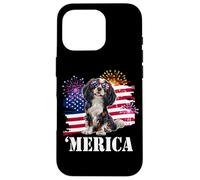 Custodia per iPhone 16 Pro American 4th July Fourth USA Flag Tri Color Cavalier Dog